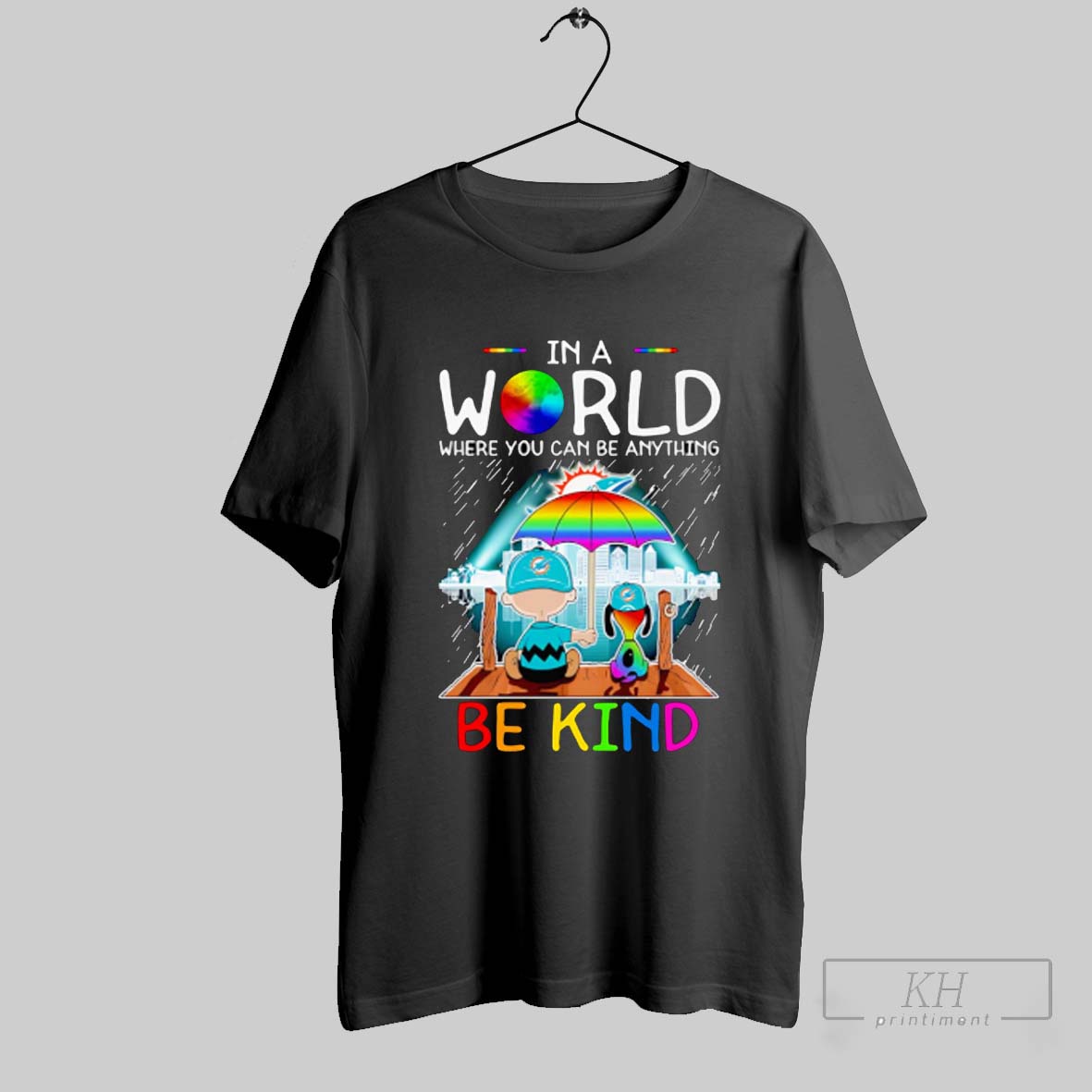 The Peanuts In A World Where You Can Be Anything Be Kind Miami Dolphins Shirt Sweatshirt Tee Shirt