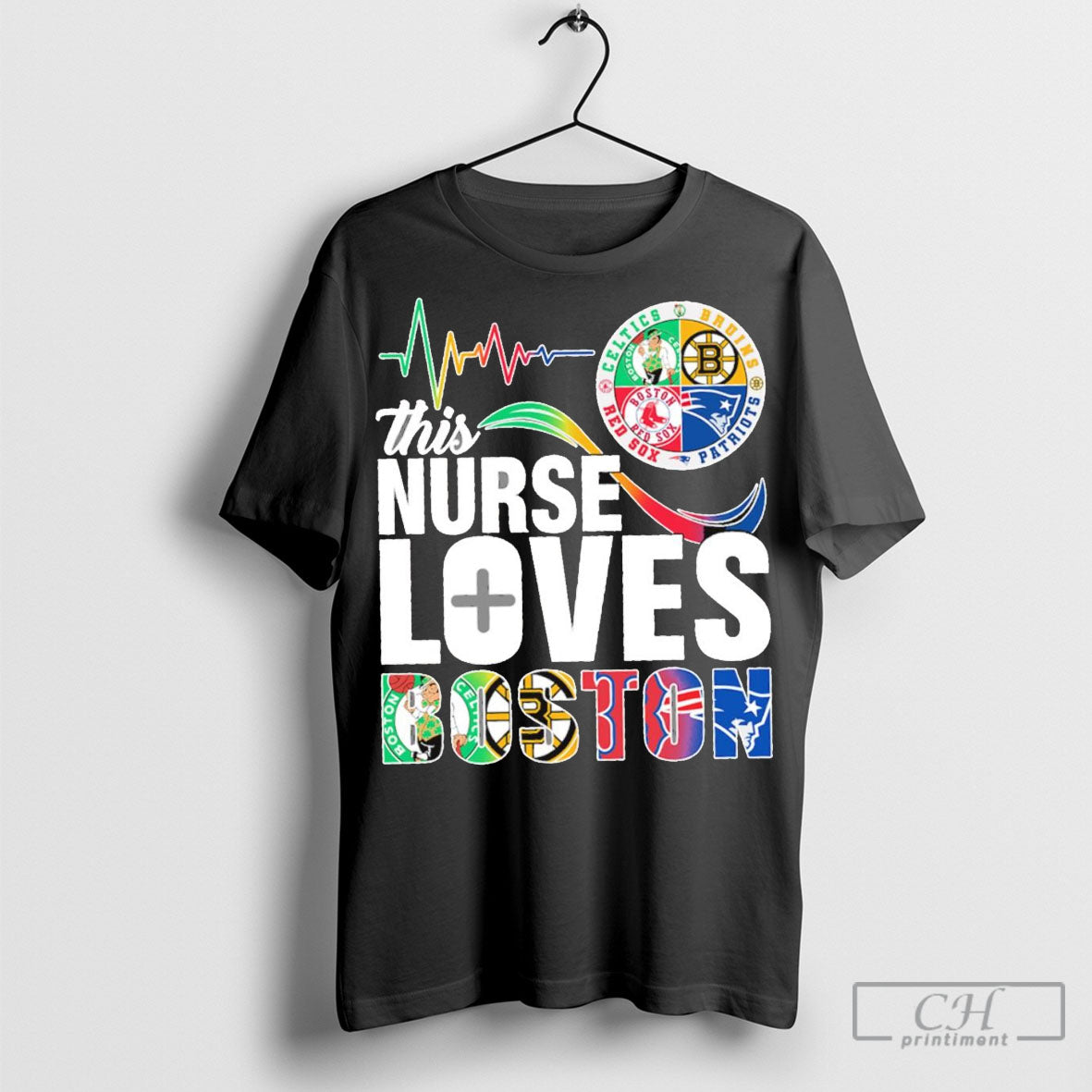This Nurse Love Boston Celtics Bruins Patriots And Red Sox Logo T Shirt Sweatshirt Tee