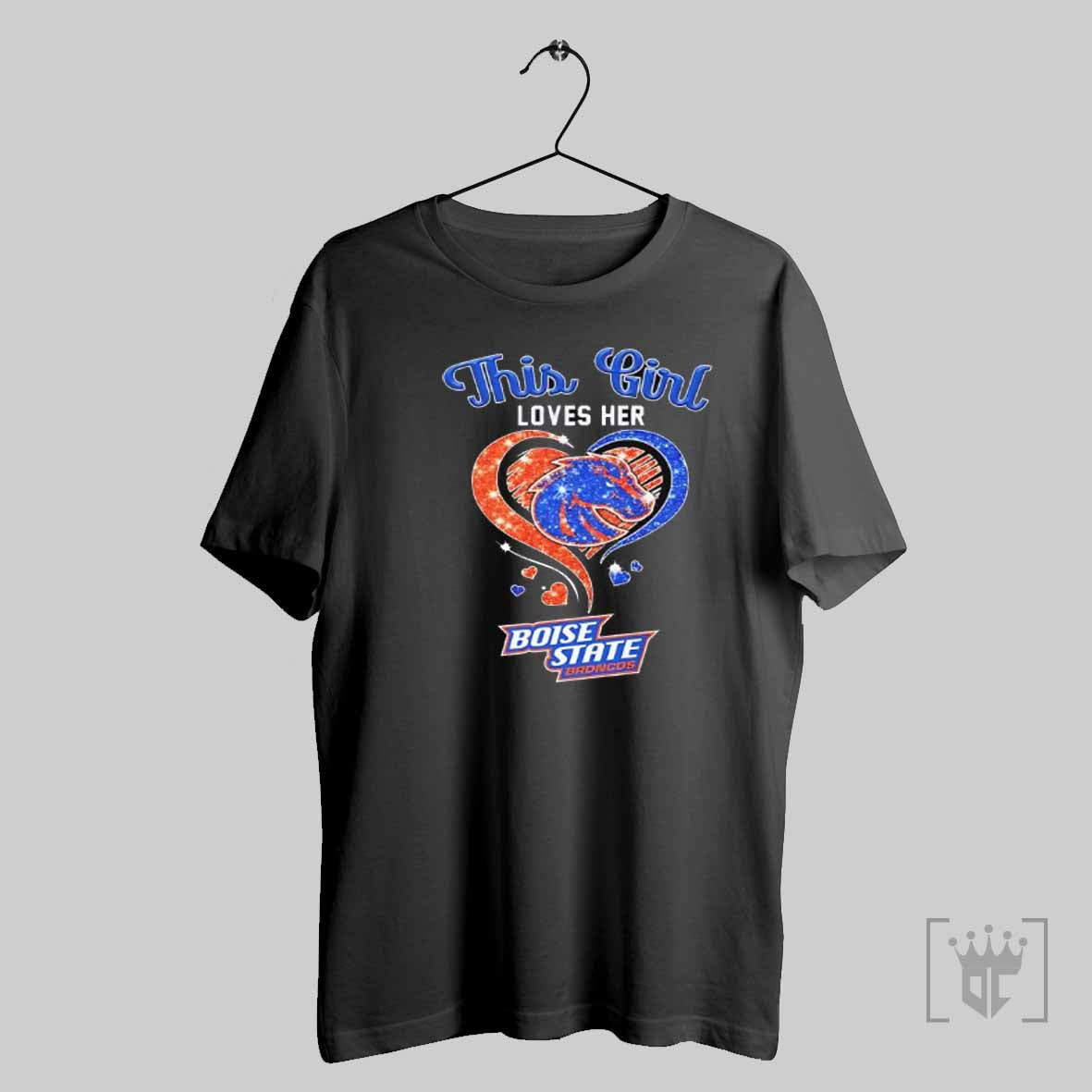 This Girl Loves Her Boise State Broncos Faux Glitter Heart T Shirt
