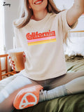 California Retro Boxy Tee, Vintage Distressed 70s Stripe Graphic Shirt, West Coast Cali Souvenir Shirt Gift Her