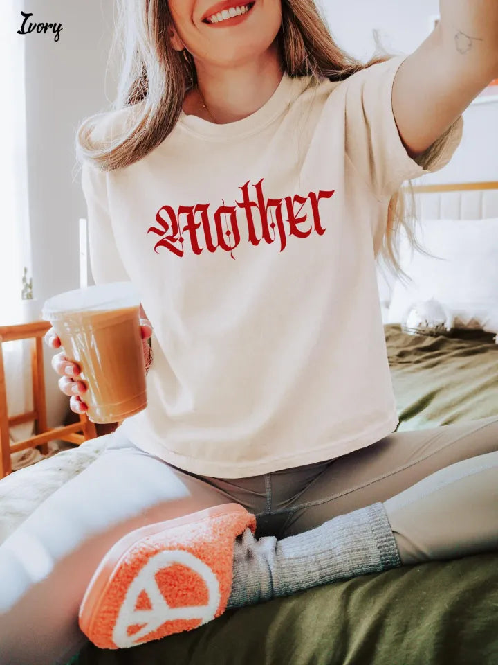 Mother Gothic Boxy Tee, Old English Blackletter Mom Shirt, Alternative Edgy Mom Goth Mom Tee, Alt Mom Gift Tee