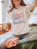 America 1776 Boxy Tee, Retro Distressed 4th of July Patriotic Shirt Stars, USA Independence Day Gift, 1776 Shirt