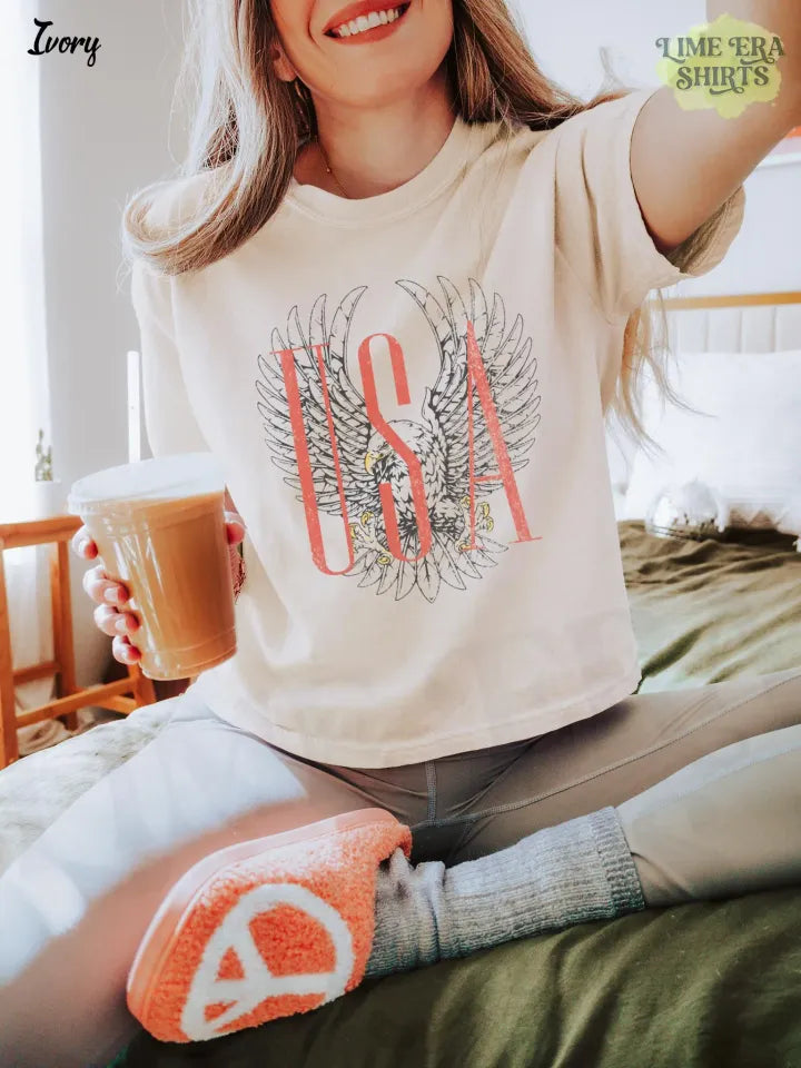 USA Eagle Boxy Tee, Patriotic Shirt Women, 4th of July Shirt, American Eagle Tee, Vintage USA Shirt, America Shirt