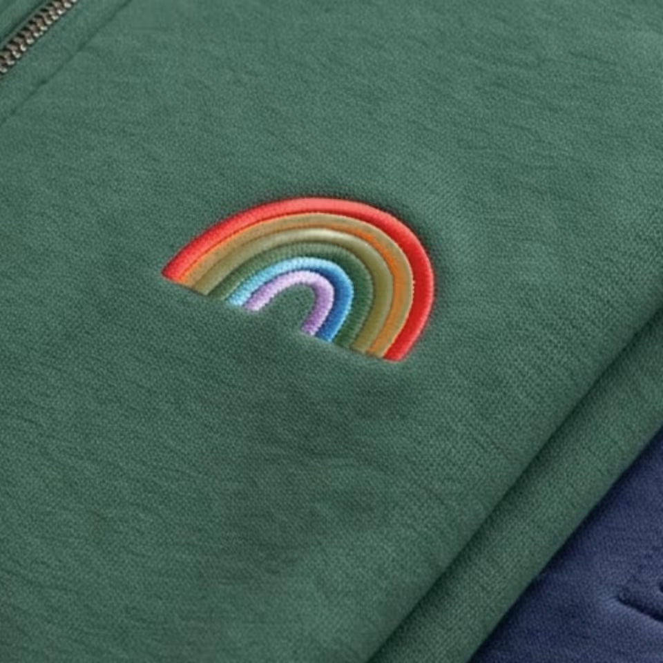 Embroidered Retro Rainbow Quarter Zip Sweatshirt, Groovy Minimalist Design