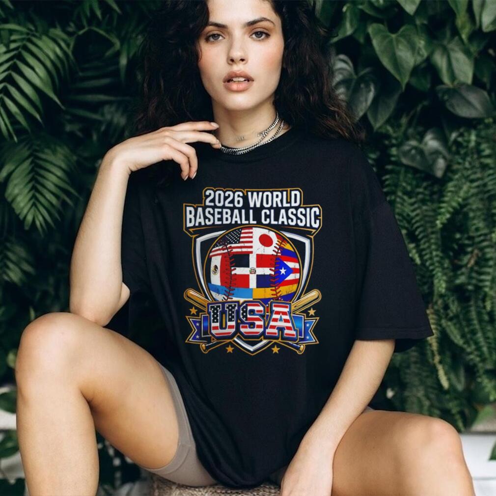 2026 World Baseball Classic Multi National Flag Shield USA T Shirt