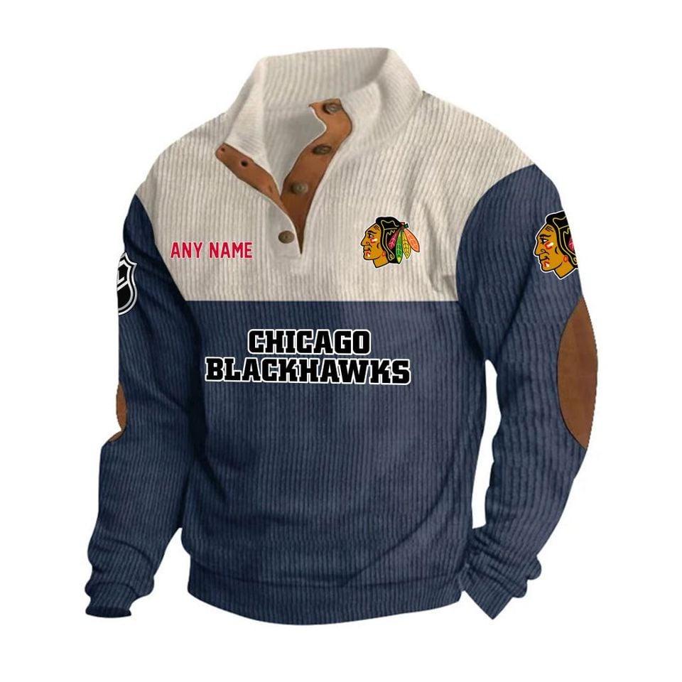 Chicago Blackhawks Personalized Name Corduroy Stand Collar Sweatshirt