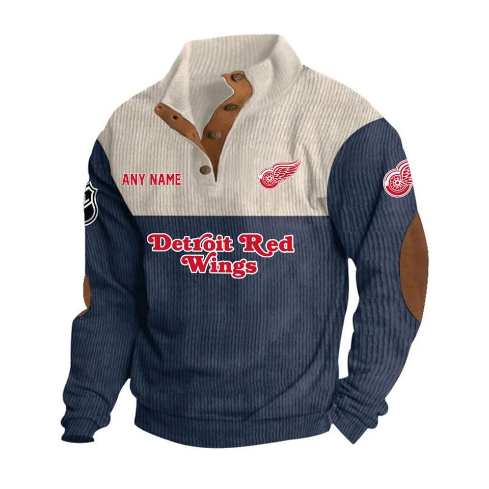 Detroiit Red Wings Personalized Name Corduroy Stand Collar Sweatshirt