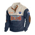 Edmonton Hockey Team Personalized Name Corduroy Stand Collar Sweatshirt