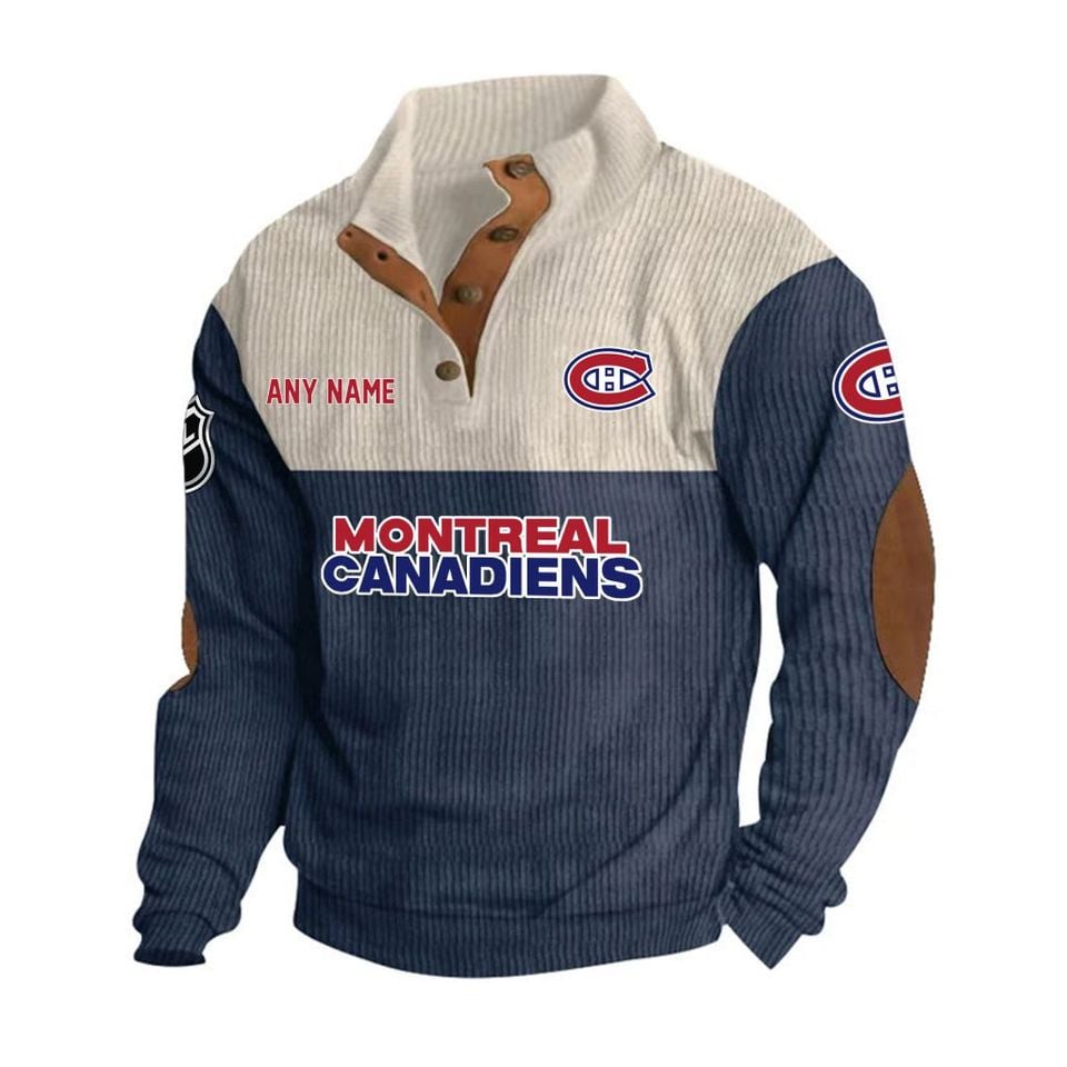 Montreal Canadiens Personalized Name Corduroy Stand Collar Sweatshirt