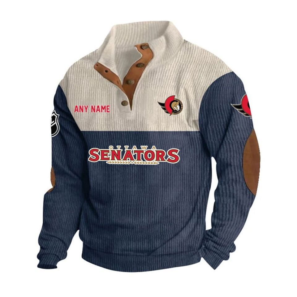 Ottawa Senators Personalized Name Corduroy Stand Collar Sweatshirt