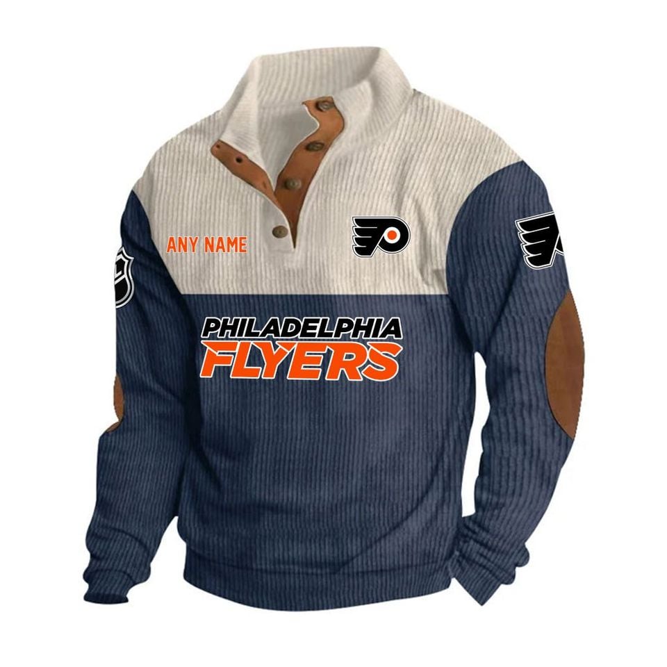 Philadephia Flyers Personalized Name Corduroy Stand Collar Sweatshirt