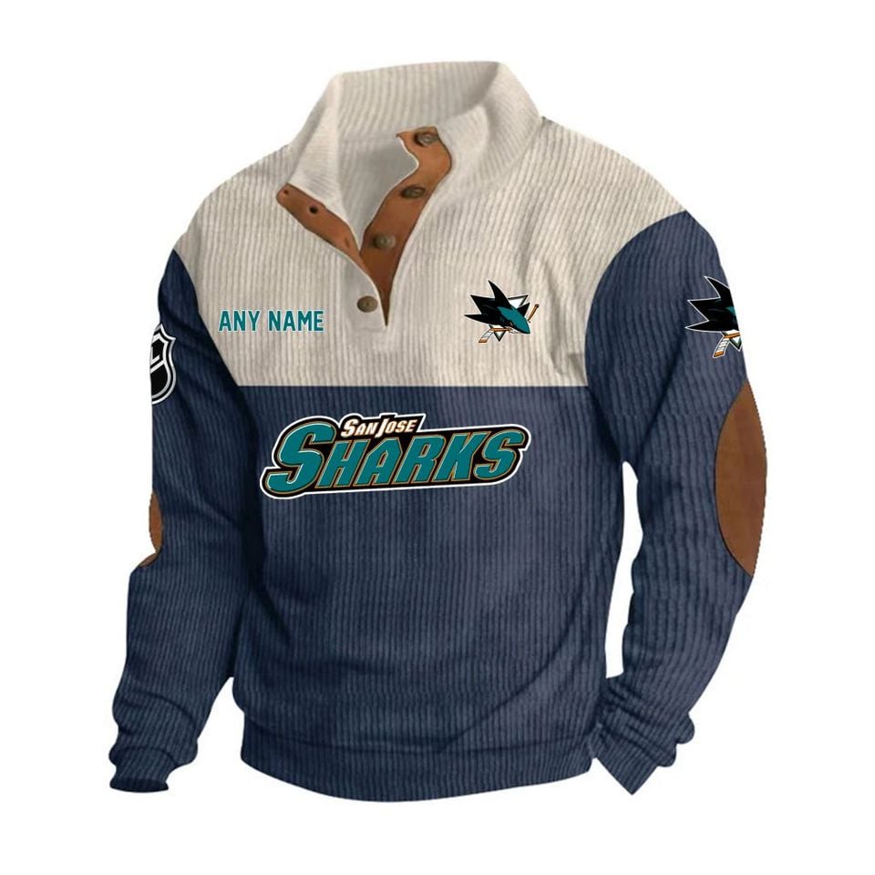 San-Jose Sharks Personalized Name Corduroy Stand Collar Sweatshirt