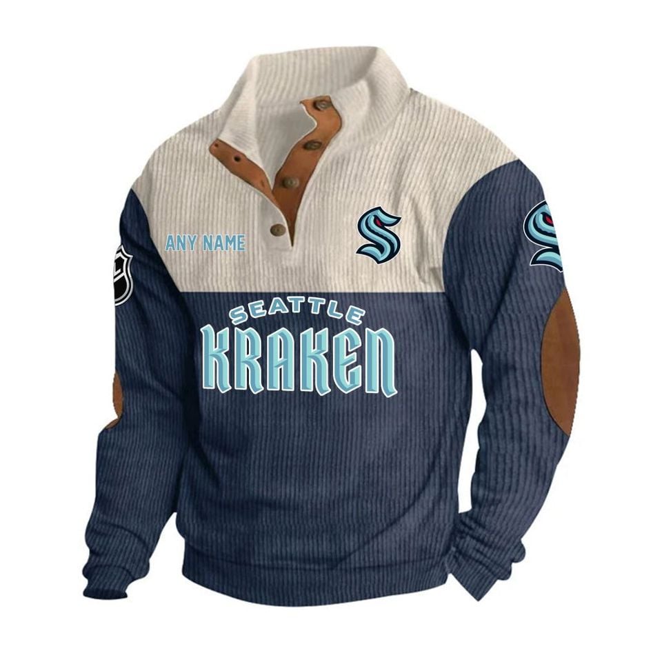 Seattle Kraken Personalized Name Corduroy Stand Collar Sweatshirt