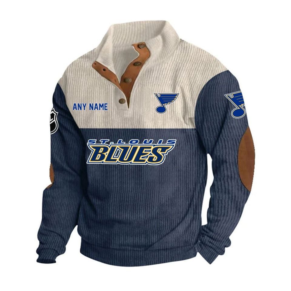St. Louis Blues Personalized Name Corduroy Stand Collar Sweatshirt