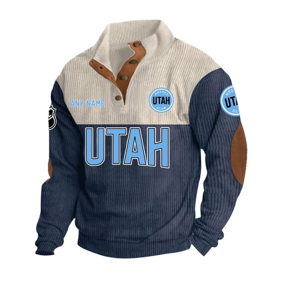 Utah Hockey Club Personalized Name Corduroy Stand Collar Sweatshirt