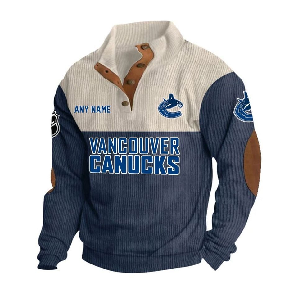 Vancouver Canucks Personalized Name Corduroy Stand Collar Sweatshirt