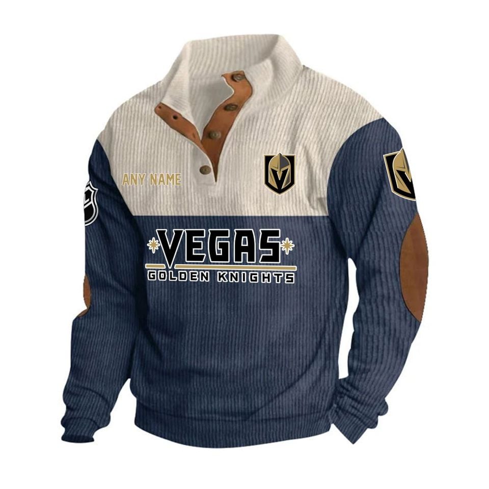 Vegas Golden Knights Personalized Name Corduroy Stand Collar Sweatshirt