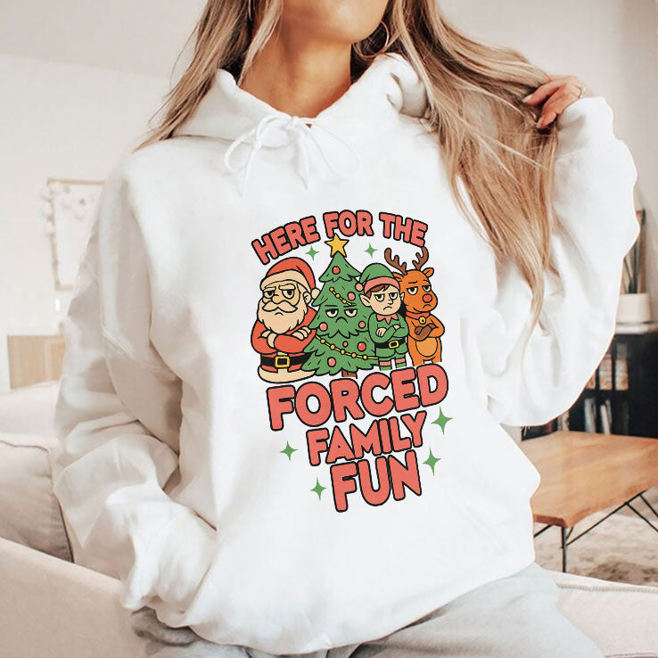 Here For The Forced Family Fun Santa Elf Reindeer Christmas T Shirt