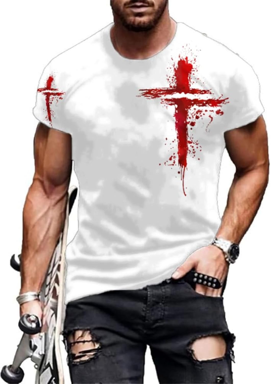 Mens Graphic T-Shirts Jesus Cross Vintage Print Casual Faith T-Shirts Summer Short Sleeve Crew Neck Christian Tops