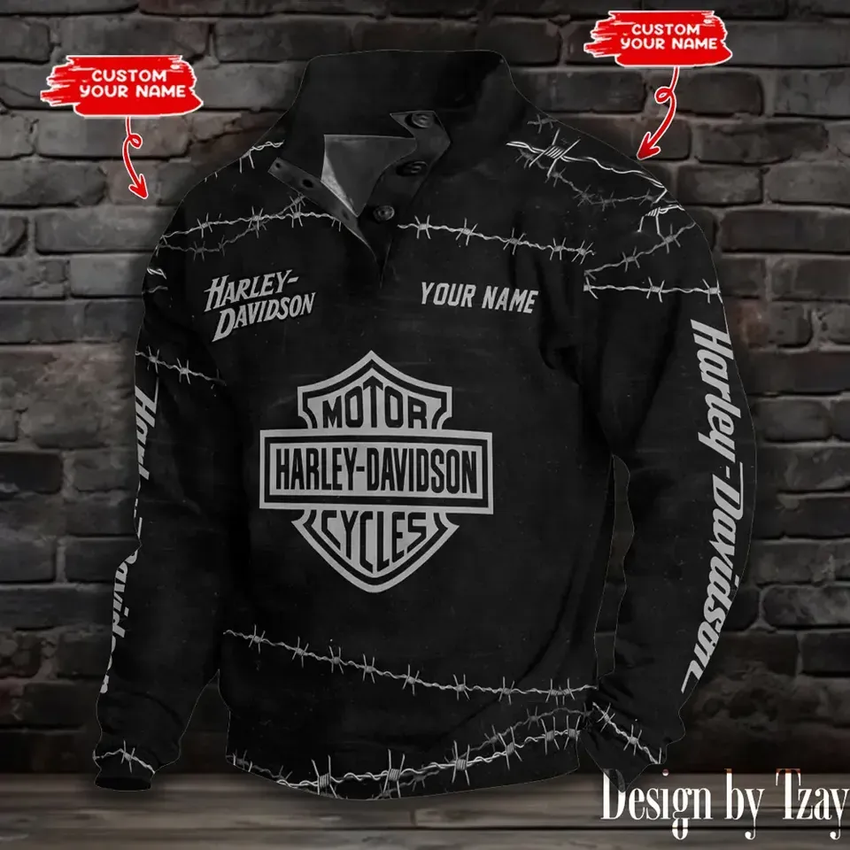 Haarleyy Davidson with Barbwire Stand Collar Sweatshirt