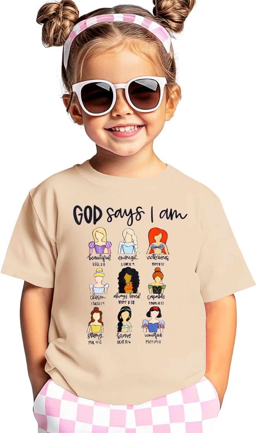 Toddler Girl Christian Shirts God Says I Am Beautiful Enough T-Shirt Princess Outfit Motivational Bible Verse Tee Tops