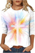 Easter Shirts for Women 2026 Funny Graphic Tees Easter Outfits for Women 3/4 Sleeve Fashion Cute Festival Outfits