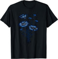 Vintage Indigo Blue Floral Wildflowers Botanical Nature Art T-Shirt