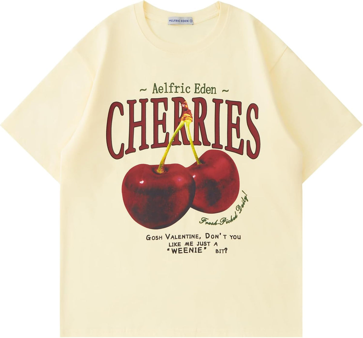 Oversized Graphic Tees Unisex Cherries Print T Shirts Casual Summer Short Sleeve Top Cotton Cute Tee Shirt
