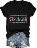 Women Stronger Than The Storm Shirt Inspirational Motivational Shirt Easter Religion V Neck Trendy Faith Tee Top