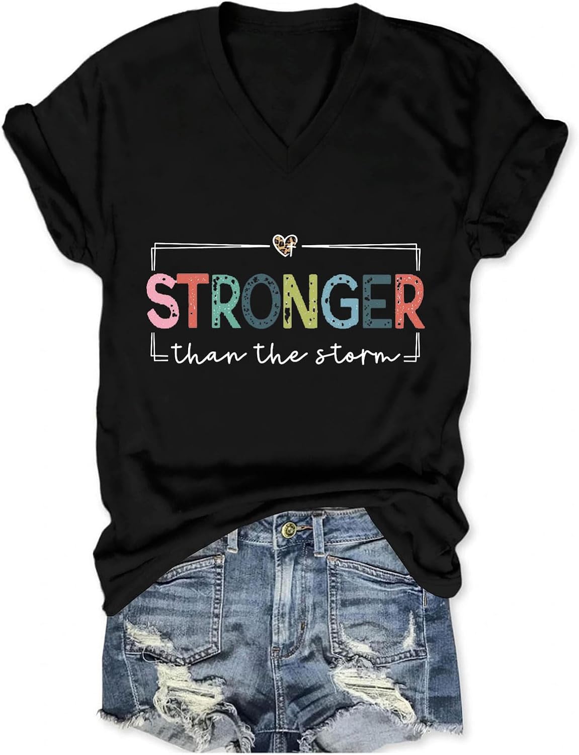 Women Stronger Than The Storm Shirt Inspirational Motivational Shirt Easter Religion V Neck Trendy Faith Tee Top