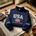 USA 250 Years Sweatshirt, Quarter Zip 1776 - 2026 Anniversary Sweatshirt, Embroidered Flag Shirt, Fourth of July Gift