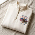 Embroidered USA 250th Quarter Zip, Vintage America Eagle Sweatshirt, Liberty Bell Zip Up, 1776 2026 4th of July Patriotic Apparel Shirt