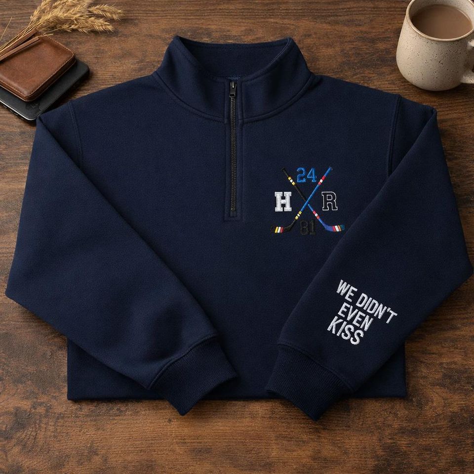 Team Hollanov Embroidered Quarter Zip Sweatshirt  Hockey Romance Inspired LGBT Pride Valentine Gift