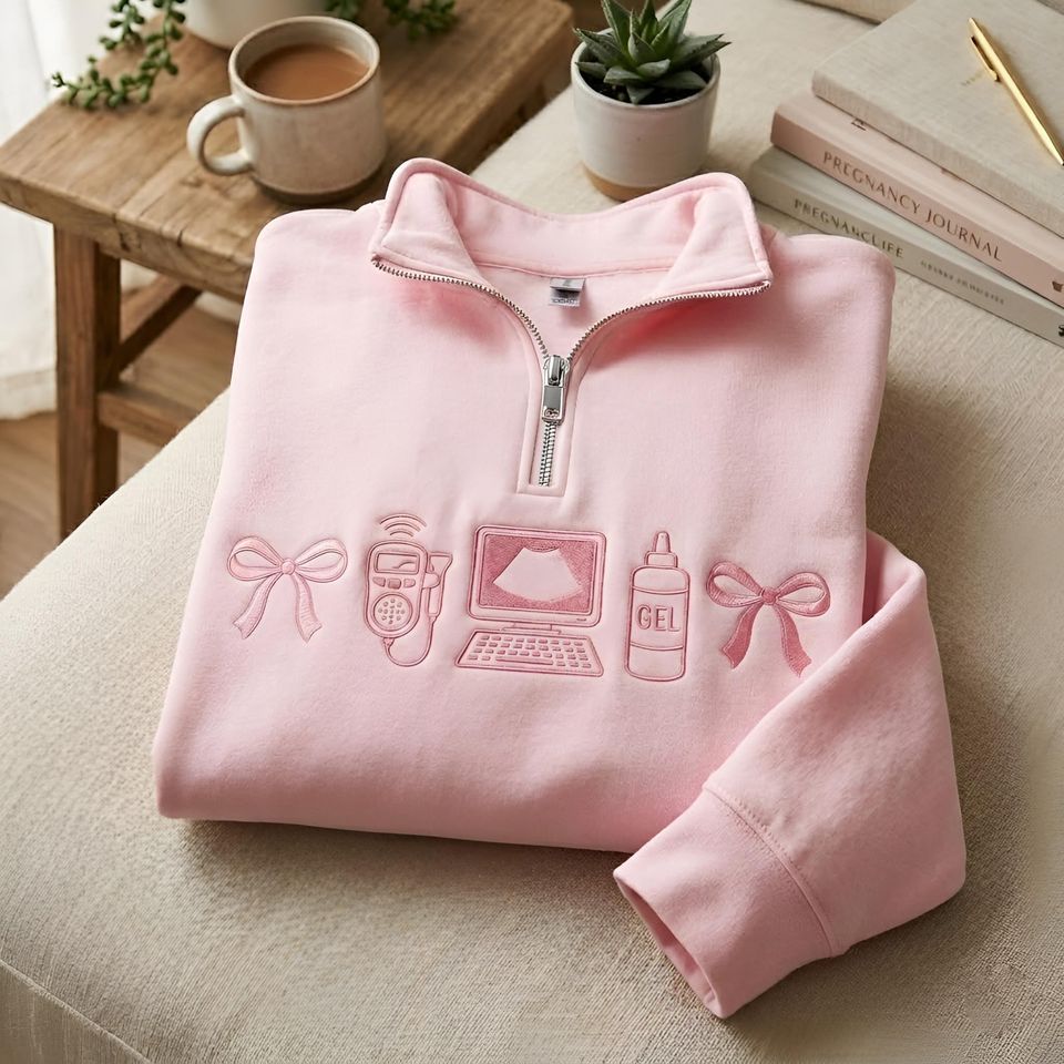 Embroidered Sonographer  Quarter Zip Sweatshirt, Ultrasound Tech Sweatshirt, Coquette Bow Sweatshirt, Hospital Sweatshirt, Graduation Gift