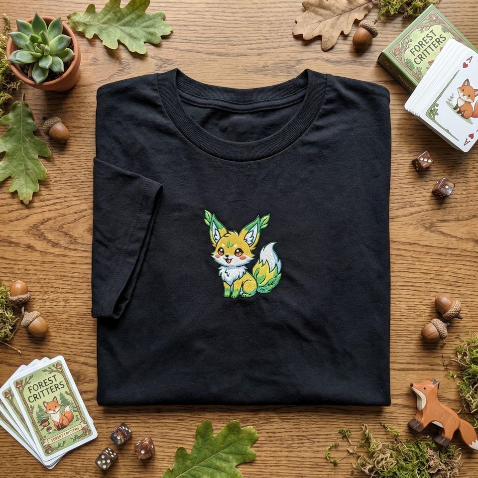 Custom Embroidered T Shirt, Cute Anime Fox Shirt, Magical Forest Critter Tee