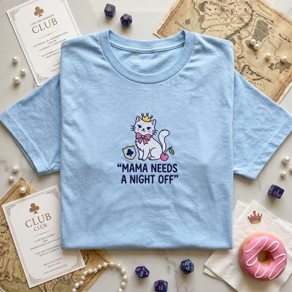 Dinks and Dungeons Embroidered T-shirt, Pickleball Cat Tee