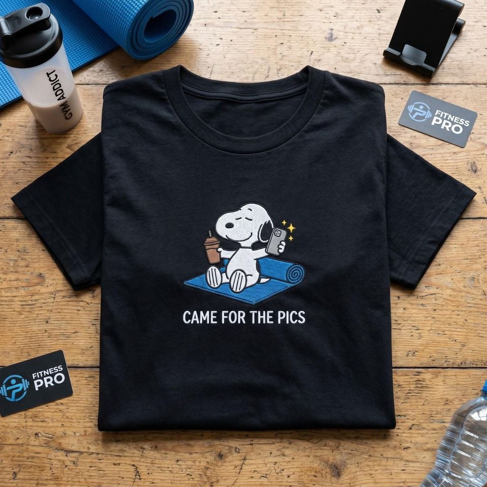 Came For The Pics Embroidered T-shirt, Funny Gym Selfie Tee