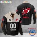 New Jersey Devil Hockey Team Custom Name and Number Corduroy Stand Collar Sweatshirt