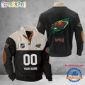 Minnesota Wild Hockey Team Corduroy Stand Collar Sweatshirt with Custom Name and Number