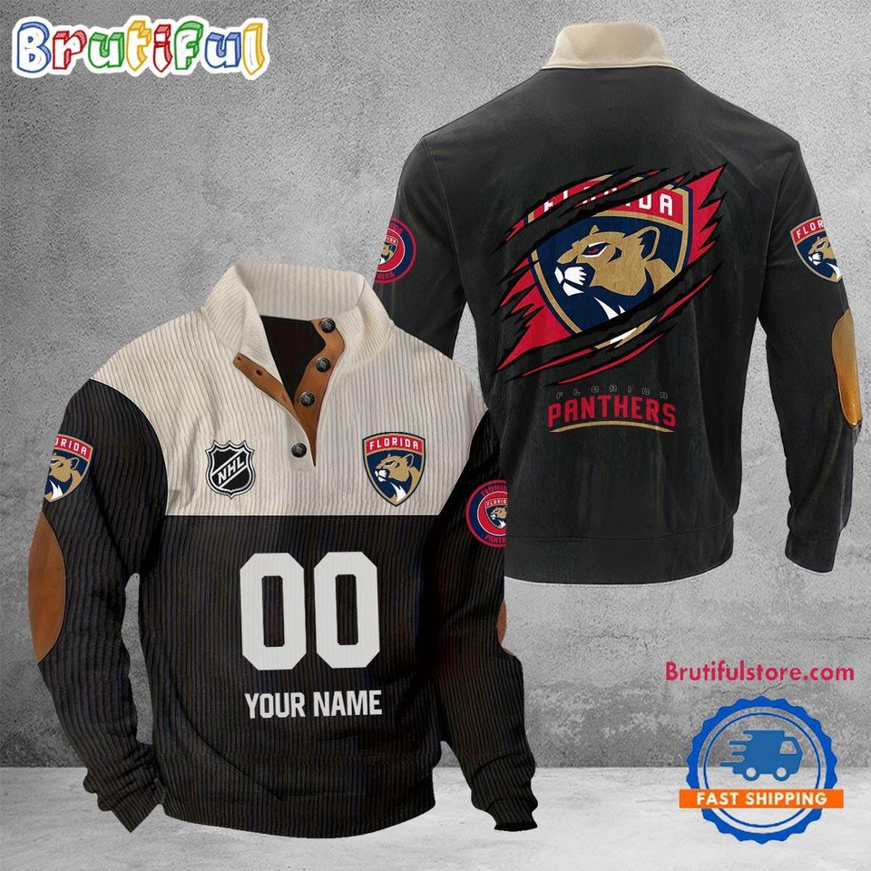 Florida Panther Corduroy Stand Collar Sweatshirt with Custom Name and Number