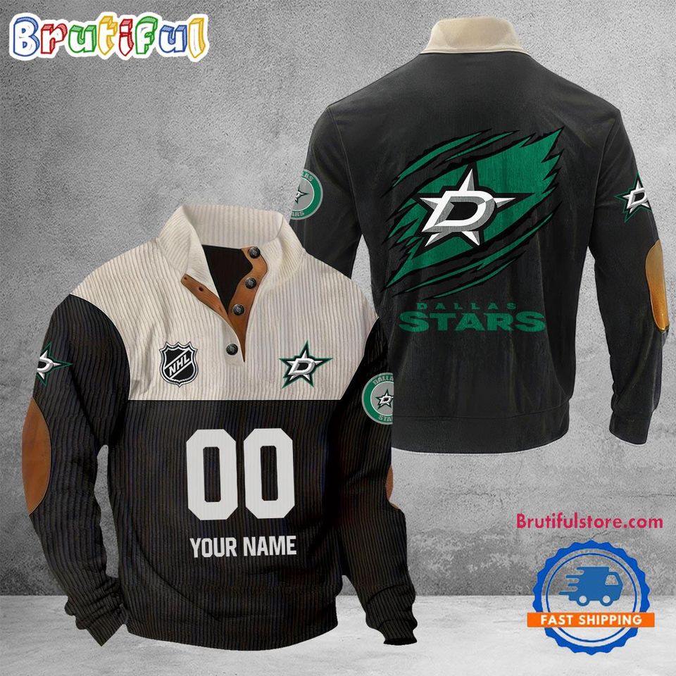 Dalla Stars Corduroy Stand Collar Sweatshirt with Custom Name and Number