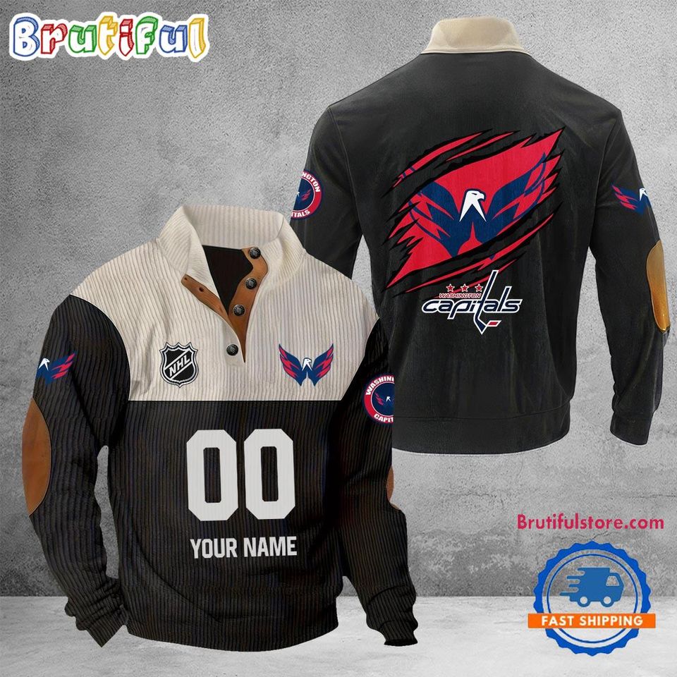 Washington Capital Corduroy Stand Collar Sweatshirt with Custom Name and Number