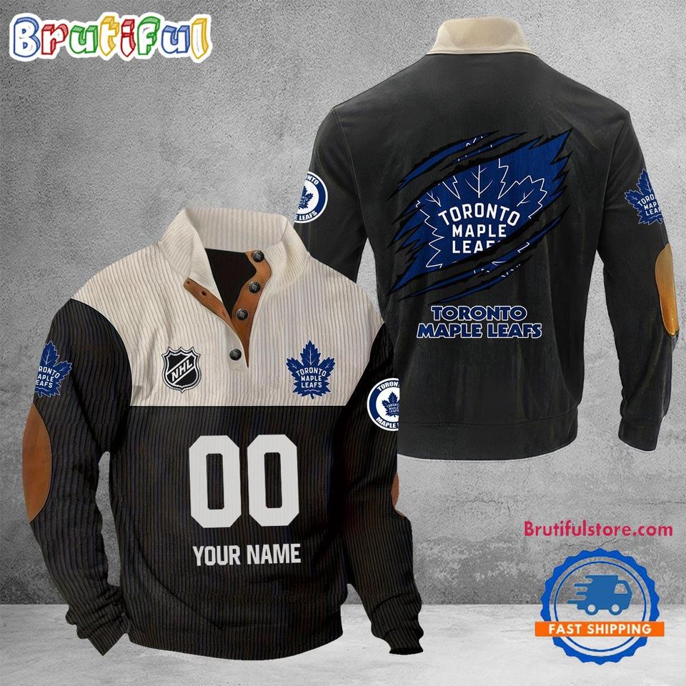 Toronto Maple Leafs Corduroy Stand Collar Sweatshirt with Custom Name and Number