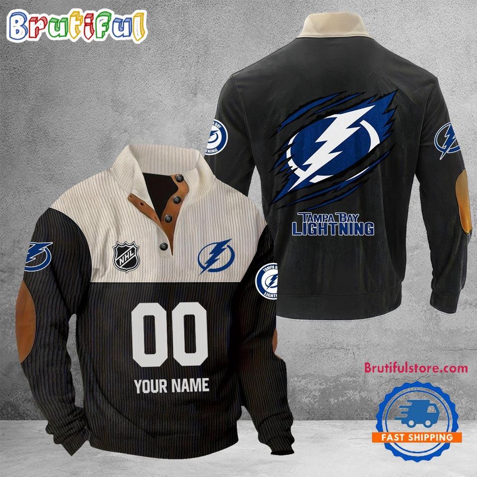 Tampa Bay Lightning Hockey Team Corduroy Stand Collar Sweatshirt with Custom Name and Number