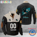 San-Jose Sharks Hockey Team Corduroy Stand Collar Sweatshirt with Custom Name and Number