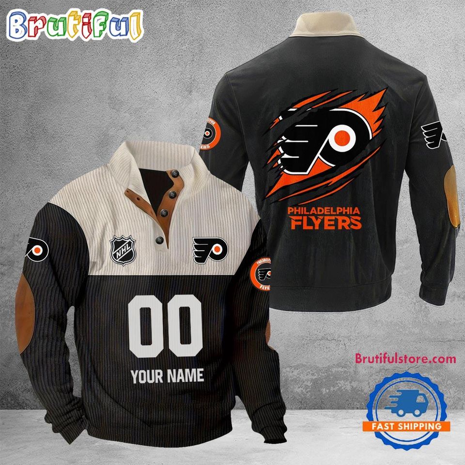 Philadephia Flyers Corduroy Stand Collar Sweatshirt with Custom Name and Number