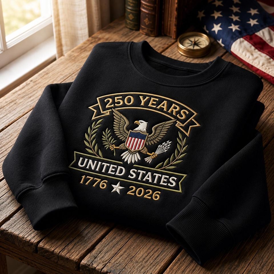 250 Years United States Embroidered Sweatshirt Patriotic Eagle Sweatshirt Anniversary Gift
