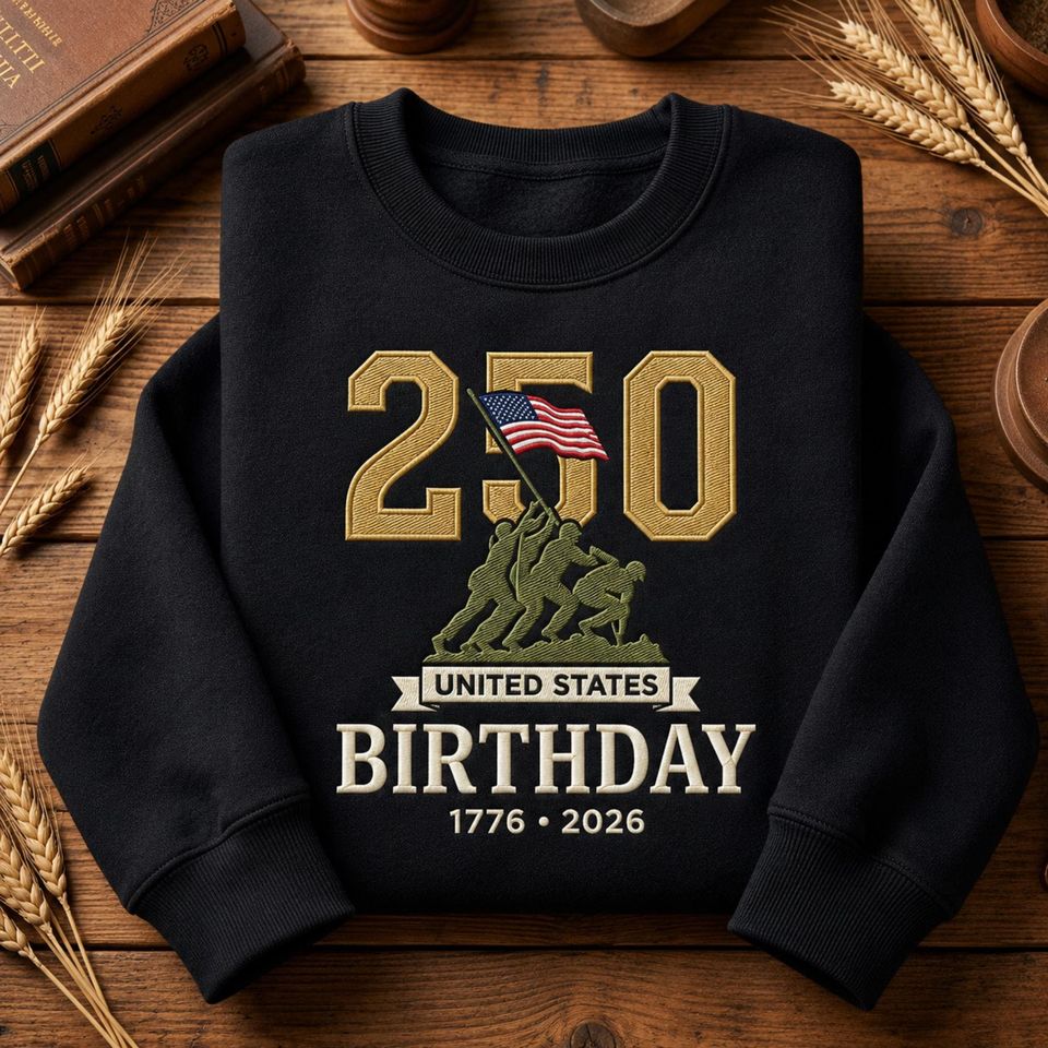 United States 1776-2026 Embroidered Sweatshirt Patriotic American Anniversary Sweater