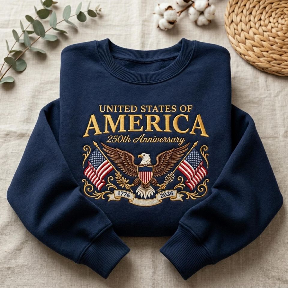 America 250th Anniversary Embroidered Sweatshirt, Patriotic Eagle Crewneck, USA 1776 2026 Sweatshirt