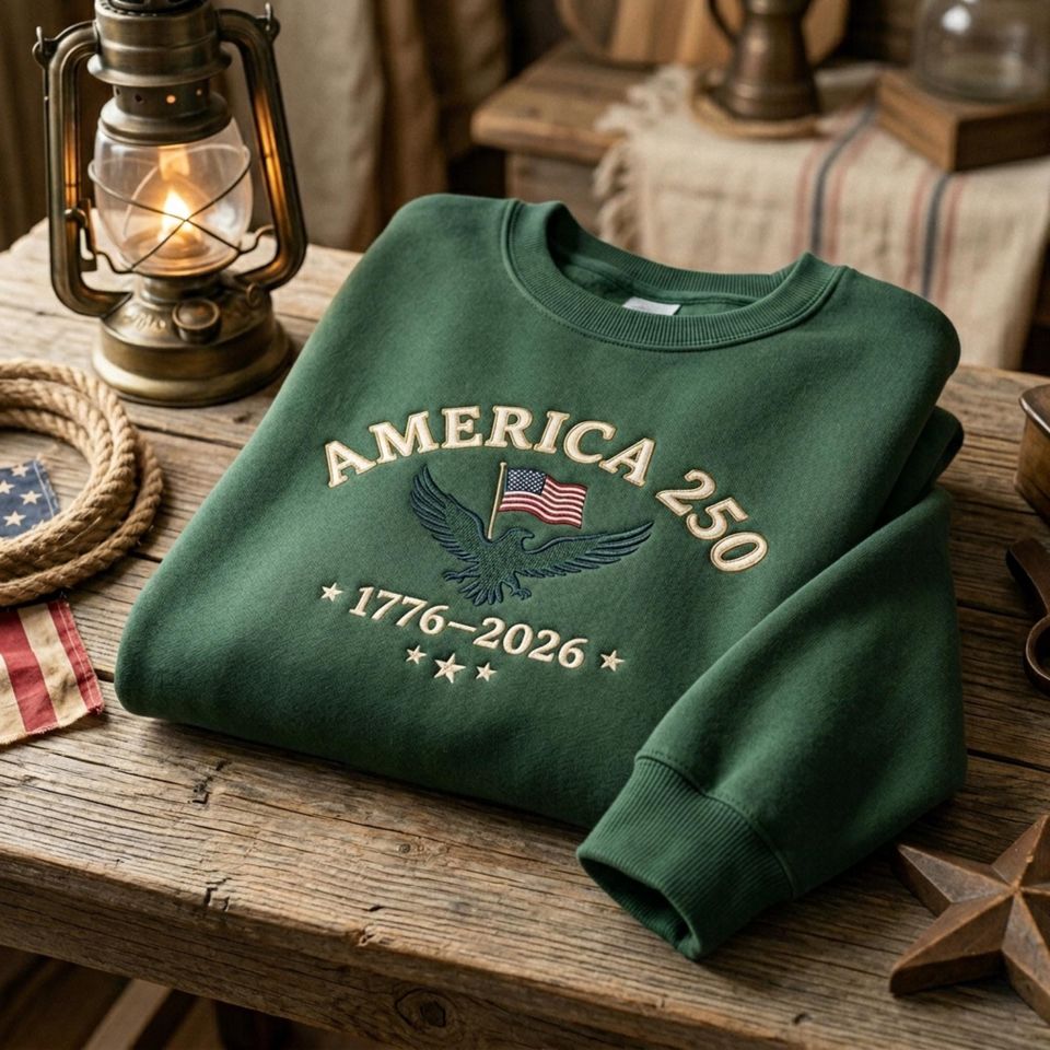 America 250 Embroidered Sweatshirt Patriotic Eagle Gift Vintage USA Independence Shirt